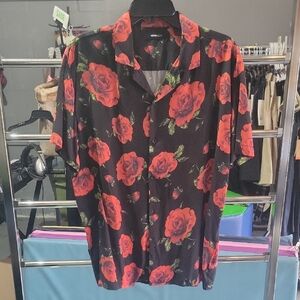 Fashion Nova Black and Red Floral Shirt